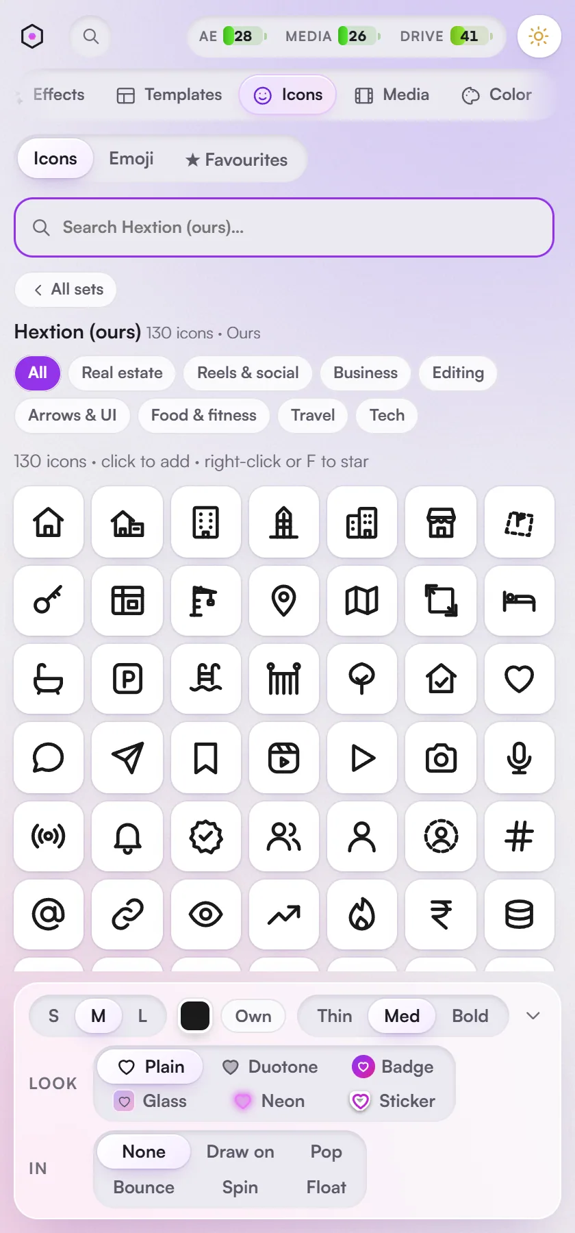 Icons: vector icons.