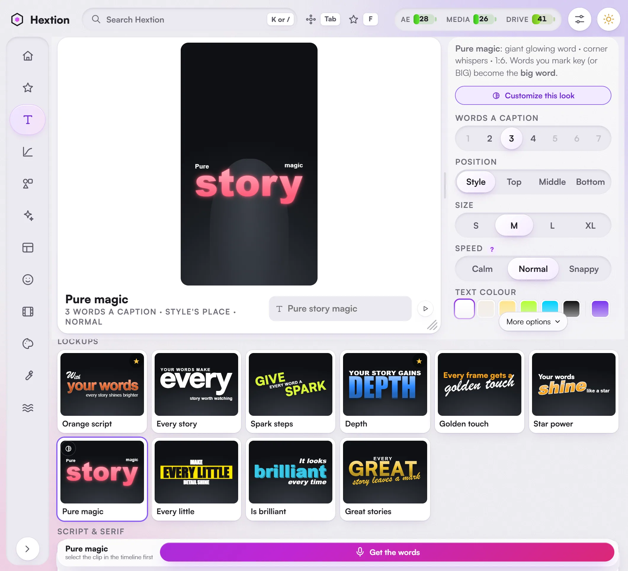 Hextion's Text page.