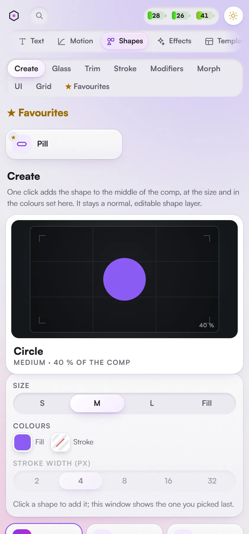 Shapes > Create: 13 shapes with one-click glass.
