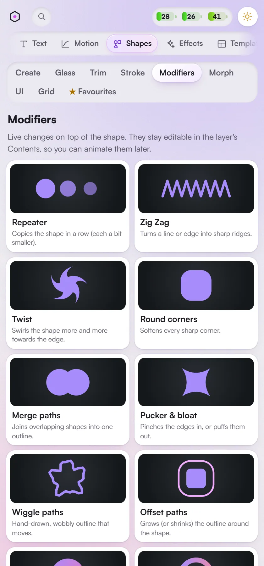 Shapes: modifiers.
