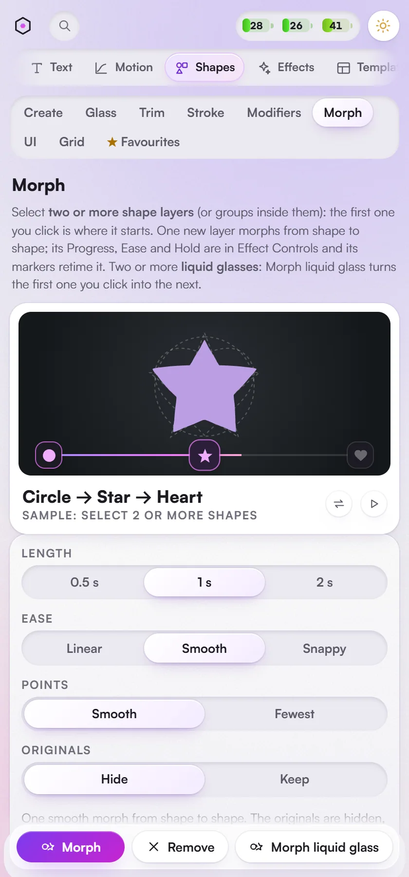 Shapes: shape morph.