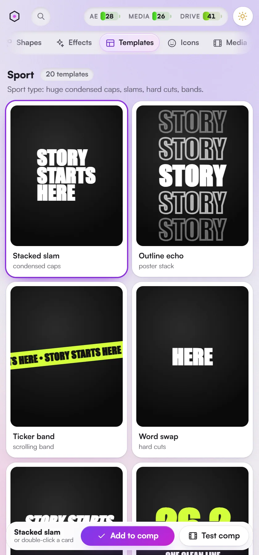 Templates: the sport pack.
