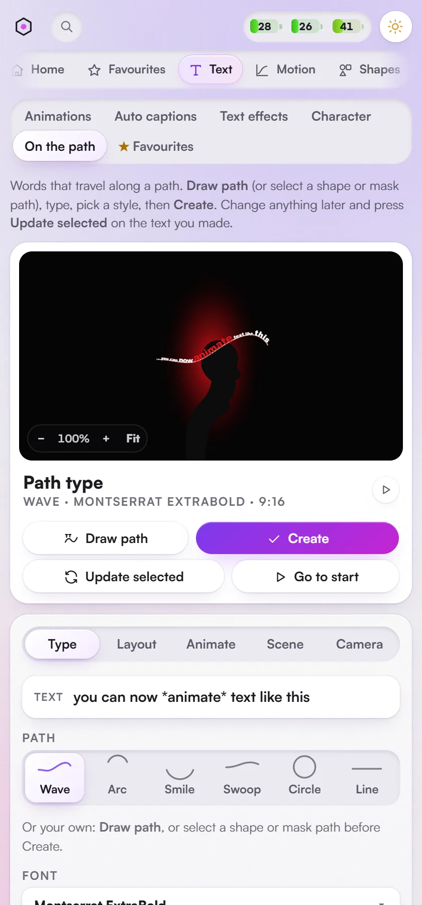 Text: type on a path.
